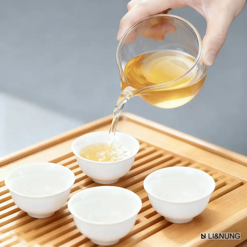 how to make tea - pouring brewed Fenghuang Dancong tea into serving glass