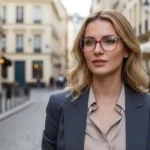 PER02411 acetate optical frame worn by model with 3D beveled surface