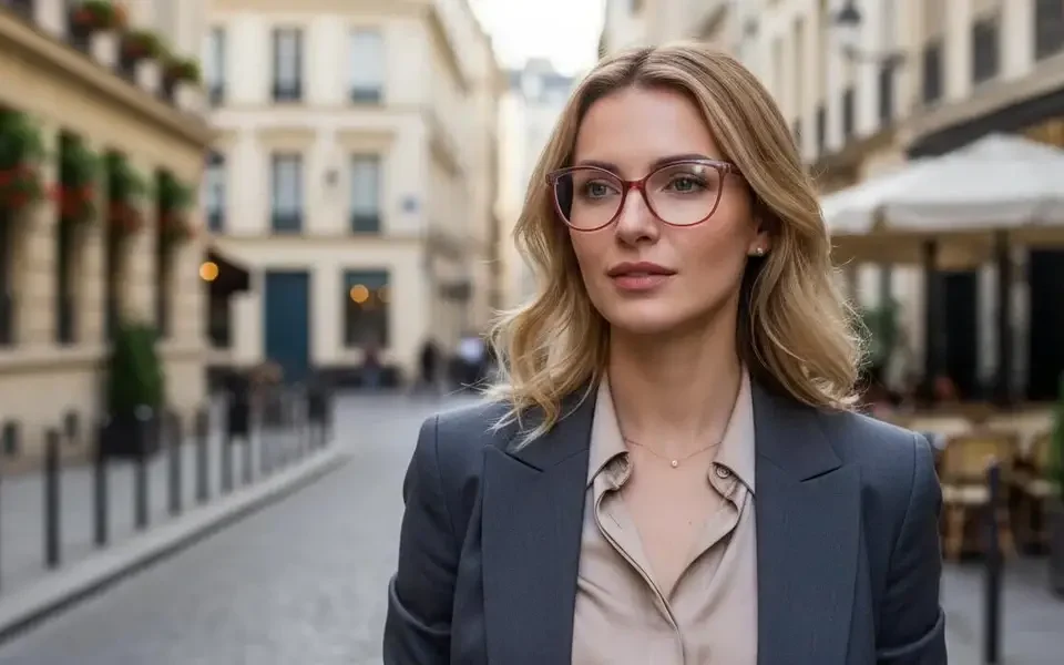 PER02411 acetate optical frame worn by model with 3D beveled surface