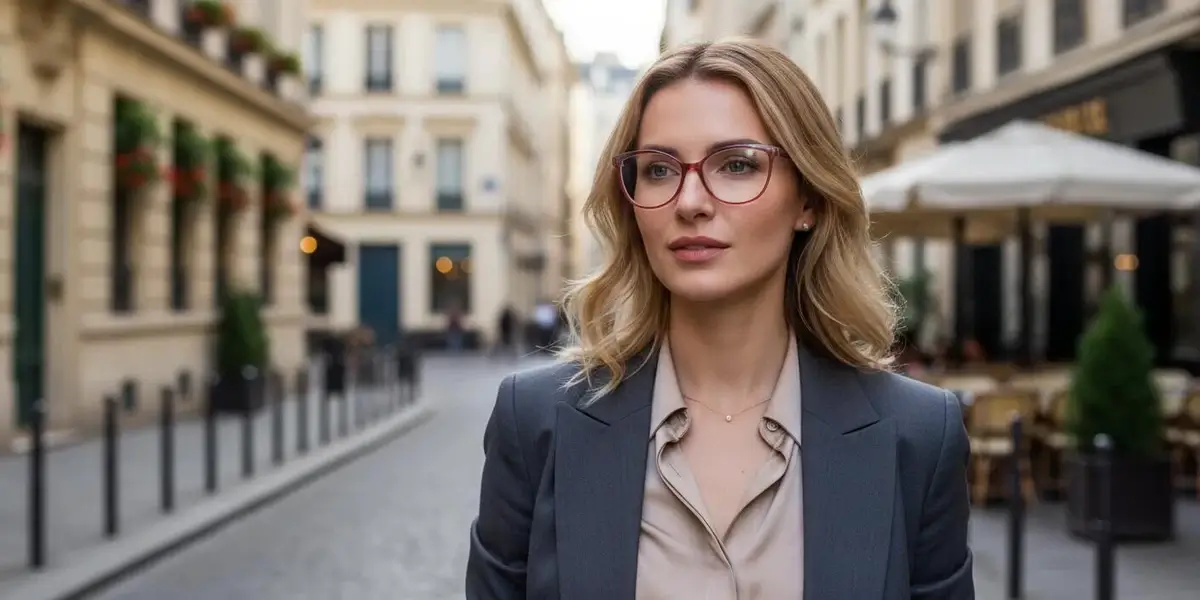 PER02411 acetate optical frame worn by model with 3D beveled surface