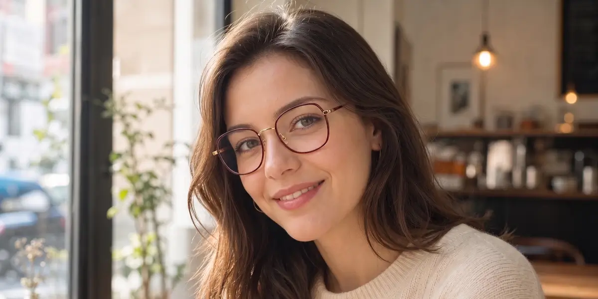 PSR02362 metal optical frame with thin acetate eyerim worn by model